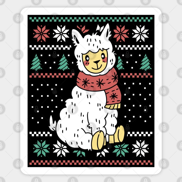 Funny Llama Ugly Christmas Sweater Magnet by Krishnansh W.